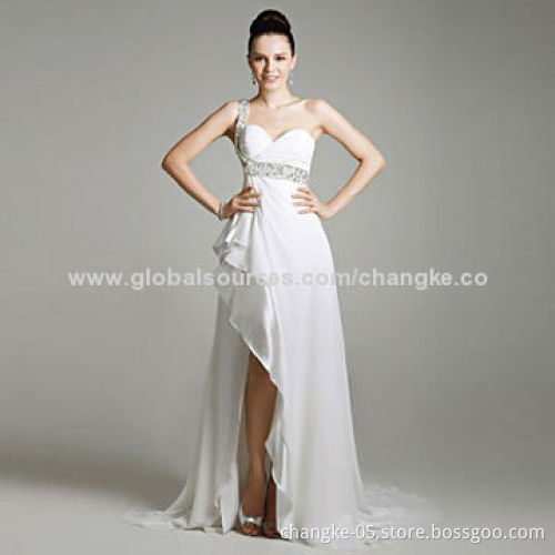 Evening dress, one shoulder neckline, open backless, irregularity